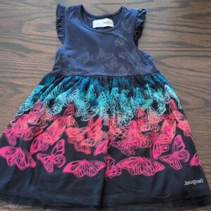 Desigual Kids Dress - Navy and Pink Butterfly Design